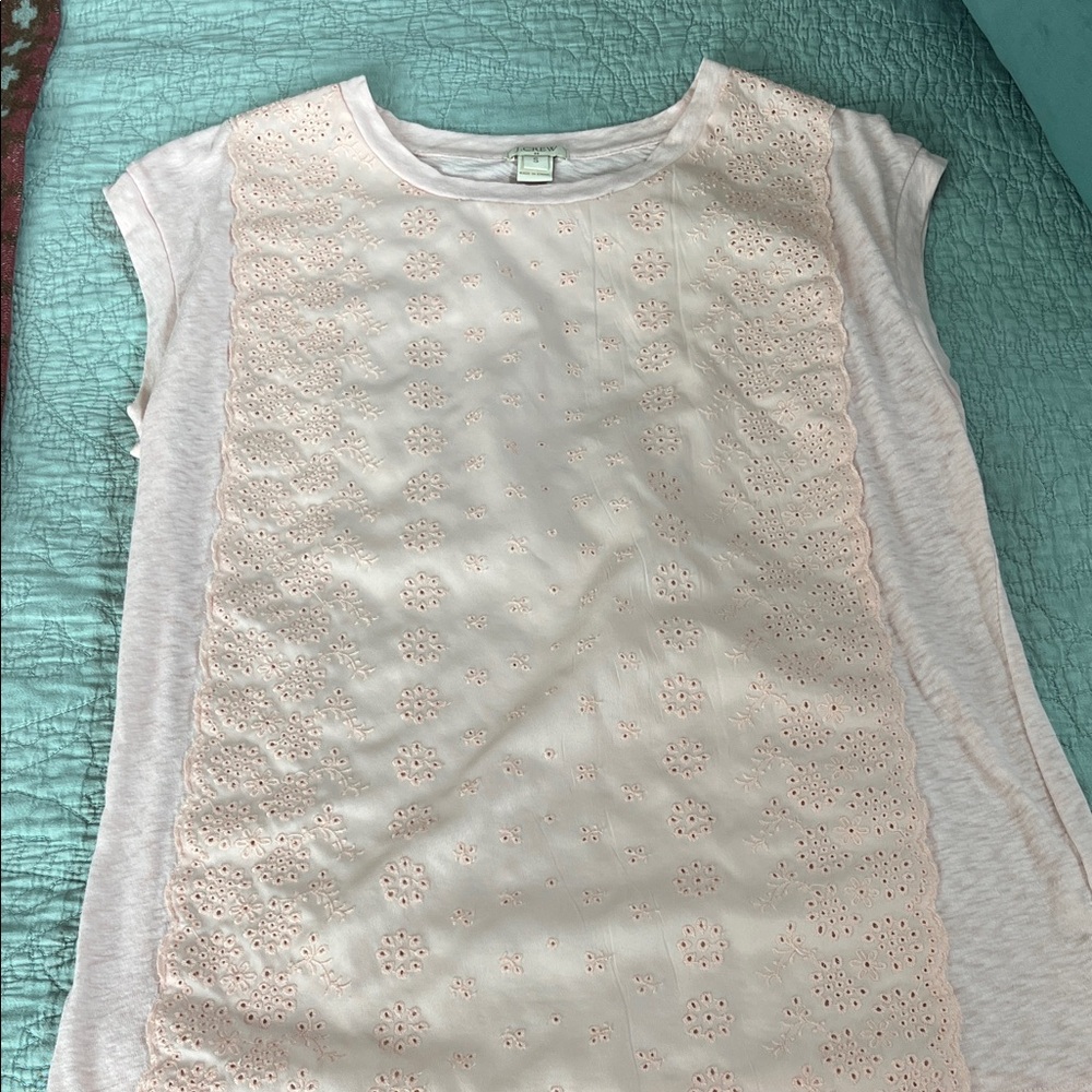 J. Crew Light Pink Eyelet Tank Top - slub cotton with eyelet detail S